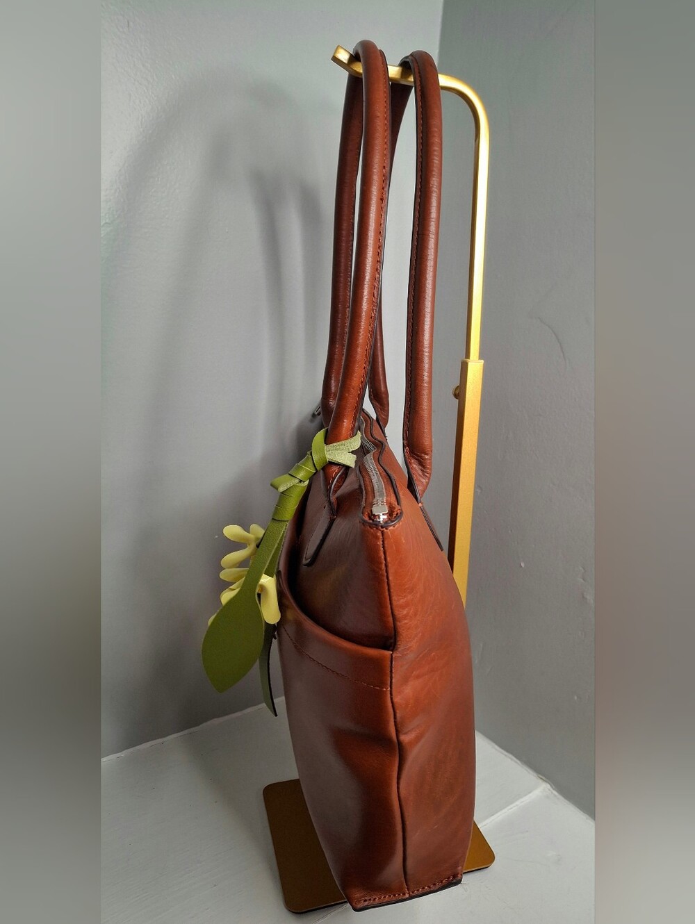 HOBO International British Brown Leather Shoulder Tote Bag Vintage Y2K - Picture 3 of 7